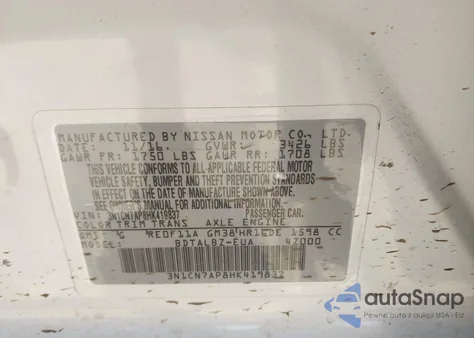 2017 Nissan Versa 1.6 Sv from USA, damaged, VIN 3N1CN7AP8HK419837